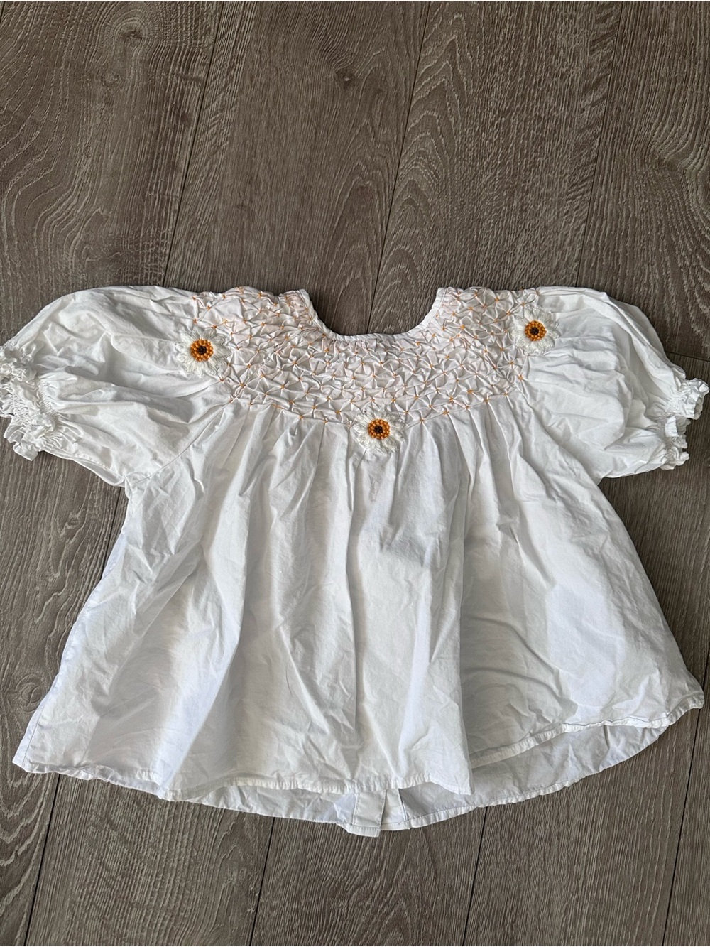 Zara White Smocked Blouse with Yellow Flower Embroidery